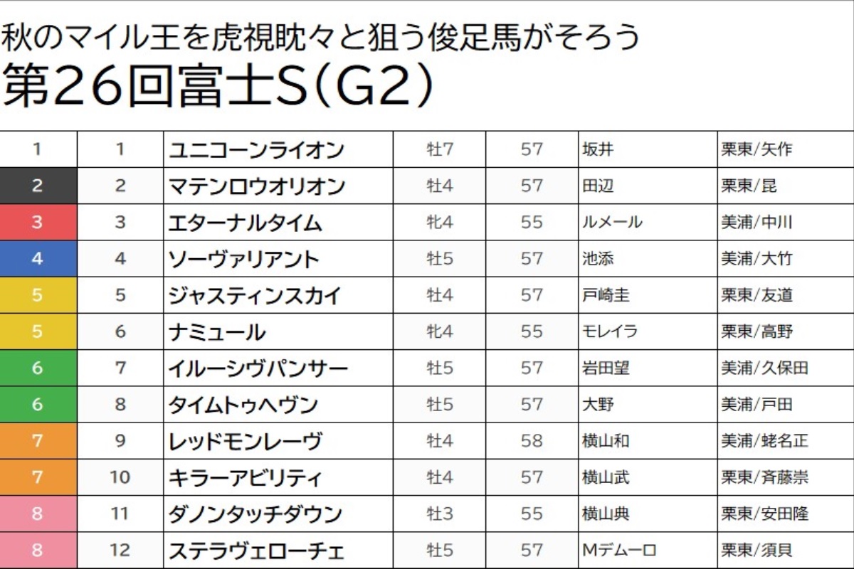 【富士S（G2）予想】鉄砲駆けが不安なナミュールは切り！隠れマイラーや前走大敗の実績馬で高配当を狙うの画像1