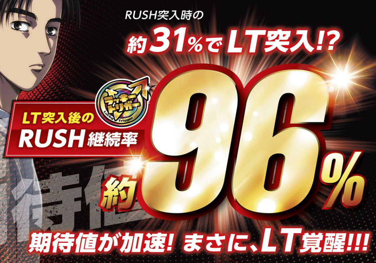 【新台『P頭文字D2nd』】通常RUSHでも継続率約90％！LTが発動すれば… サミー最速パチンコのスペック・演出概要